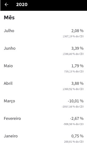 Mais conservador - rendimento ao longo dos meses