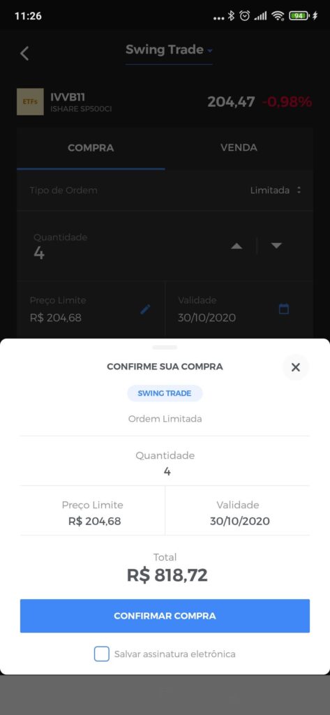 Tela de confirmação - Clear Mobile