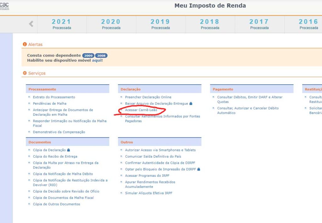 Carnê-leão web no e-cac